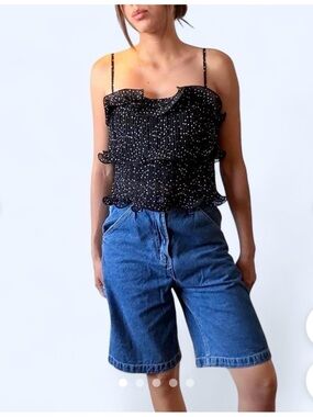 Lush Black Polka Dot Ruffled Cami Top